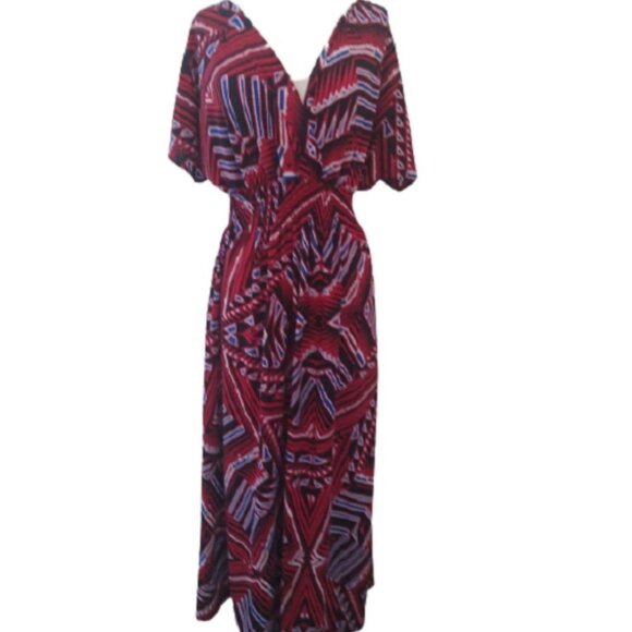 She's Cool Multicolored Red Pattern Maxi Dress, Size 1X - Picture 1 of 8